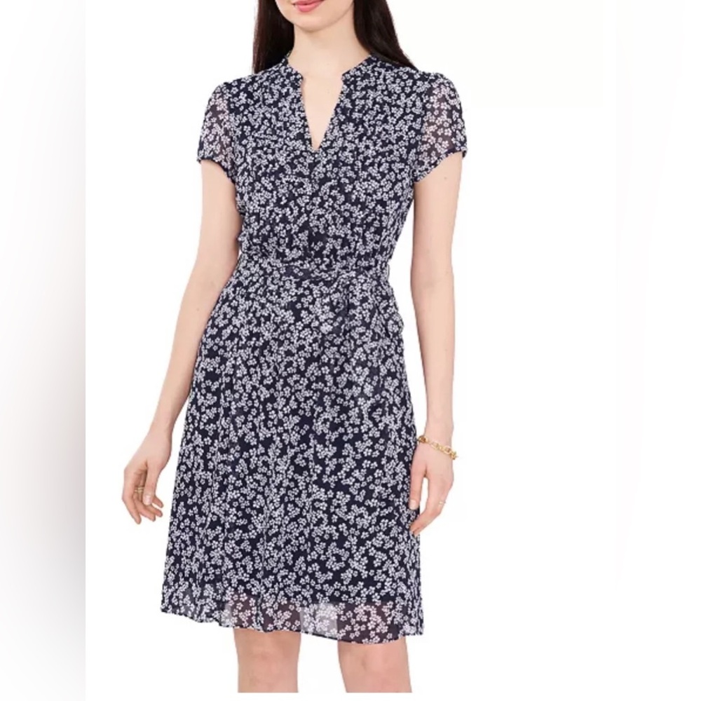 MSK Navy and White Floral Midi Dress